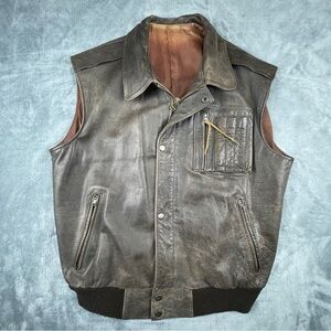 Vintage Leather Bomber Vest Men’s Large